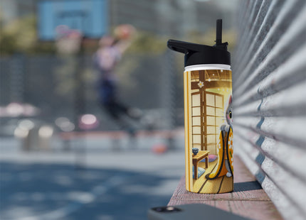 Playful Kitten in the Tea Room Stainless Steel Water Bottle, Standard Lid