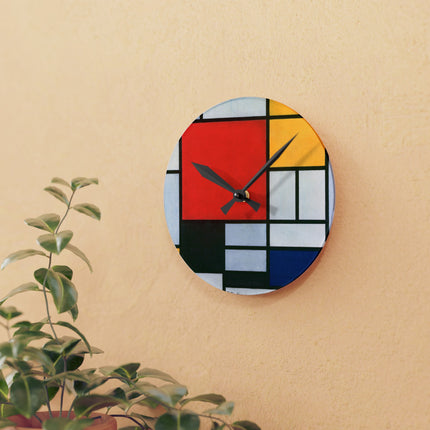 Composition with Red, Yellow, Blue, and Black by Piet Mondrian Acrylic Wall Clock, Round and Square