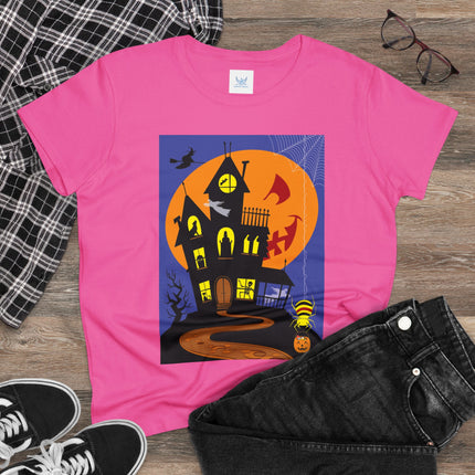 Halloween Night at the Haunted House Women's Midweight Cotton Tee