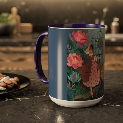 The Ladies And The Enchanted Macaw Colorful Mugs – Art Deco Botanical Elegance