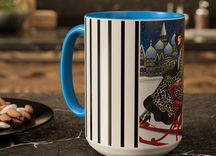 Elegant Winter Woman in Sleigh Colorful Mugs (11oz, 15oz)