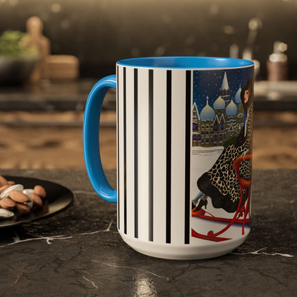 Elegant Winter Woman in Sleigh Colorful Mugs (11oz, 15oz)