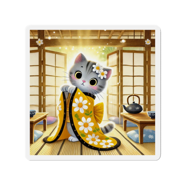 Playful Kitten in the Tea Room Die-Cut Magnets (5 Sizes)