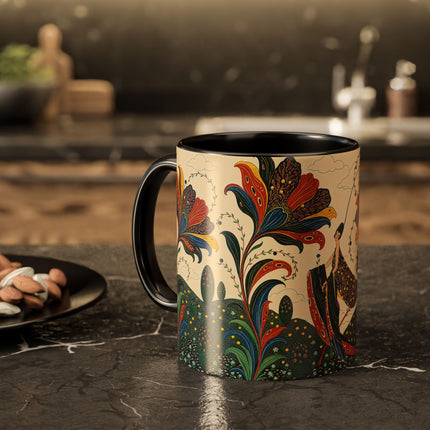 🌺🦋 The Enchanted Floral Voyage Colorful Mug – Art Deco Botanical Whimsy