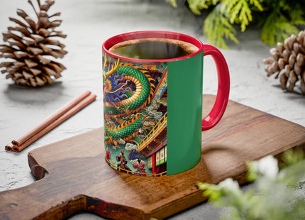 Tibetan Dragon Over Kabuki Duel Colorful Mugs (11oz, 15oz)