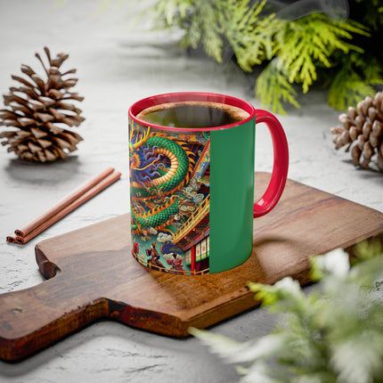 Tibetan Dragon Over Kabuki Duel Colorful Mugs (11oz, 15oz)