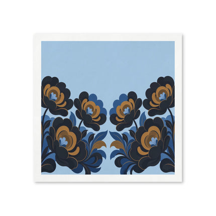 💙🖤 The Midnight Gilded Blossom Napkins – Art Deco Botanical Elegance