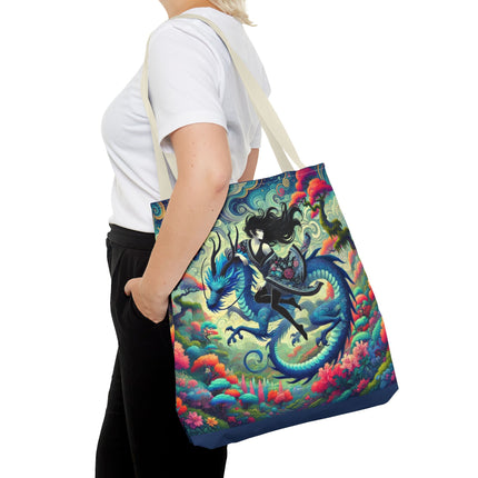 Mystic Guardian of the Sky Tote Bag – Warrior Fairy & Turquoise Dragon