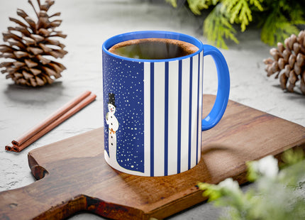 Snowman in Falling Snow Colorful Mugs (11oz, 15oz)