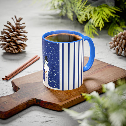 Snowman in Falling Snow Colorful Mugs (11oz, 15oz)