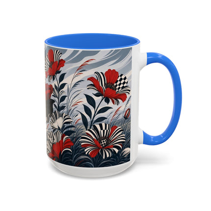 ☔🌹 The Scarlet Checkerboard Rainstorm Colorful Mug – Art Deco Floral Elegance