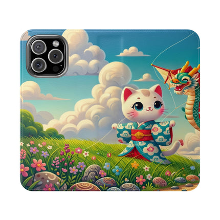🪁🐉 Geisha Kitten and the Dragon Kite Flip Case – Joyful Flight & Dragon Spirit