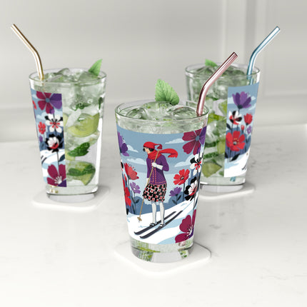 🎿❄️ The Winter Flower Skier Pint Glass – Art Deco Alpine Fantasy
