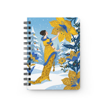 🌼❄️ The Golden Blossom Winter Garden Spiral Notebook – Art Deco Holiday Fantasy