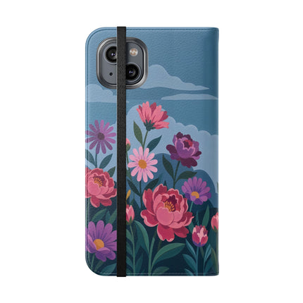 🌸☁️ The Lady Among The Giant Flowers Flip Case – Art Deco Floral Fantasy
