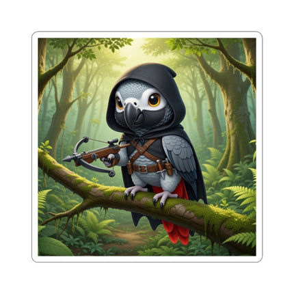🪶🌲 The African Grey Sentinel Kiss-Cut Sticker – Quiet Strength & Woodland Adventure