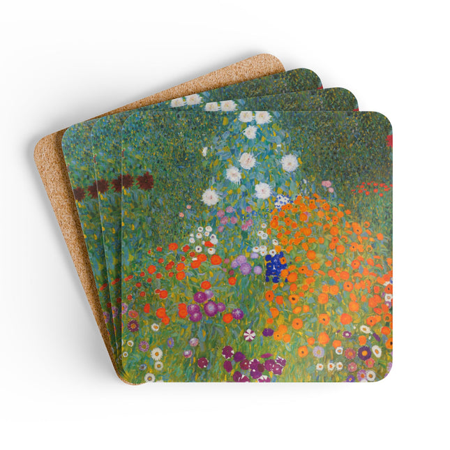 Cottage Garden by Gustav Klimt Corkwood Coaster Set