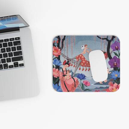 🌸🪽 The Garden Of Little Cupids Mouse Pad – Art Deco Floral Fantasy