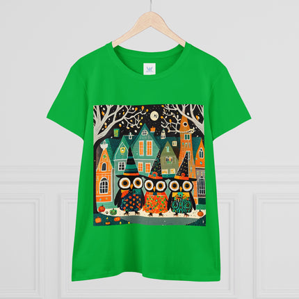 Night of the Trick-or-Treating Owlets Women's Midweight Cotton Tee