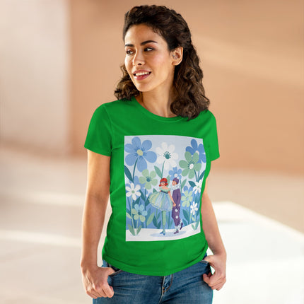 🌸🎭 The Little Dancers In The Flower Garden Cotton Tee – Art Deco Floral Whimsy