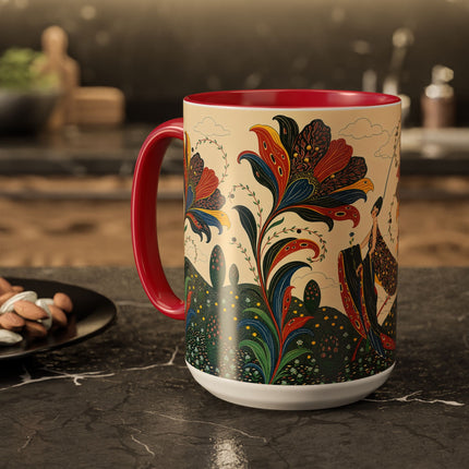 🌺🦋 The Enchanted Floral Voyage Colorful Mug – Art Deco Botanical Whimsy