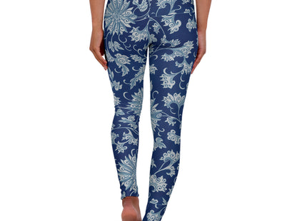 Blue Flower Pattern by Owen Jones High Waisted Yoga Leggings (AOP)