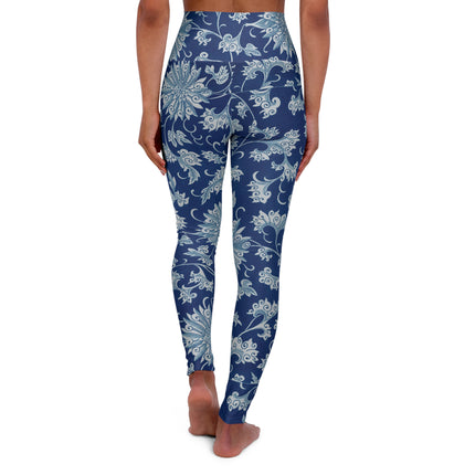 Blue Flower Pattern by Owen Jones High Waisted Yoga Leggings (AOP)