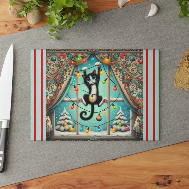 Mischief in Tinselland Glass Cutting Board