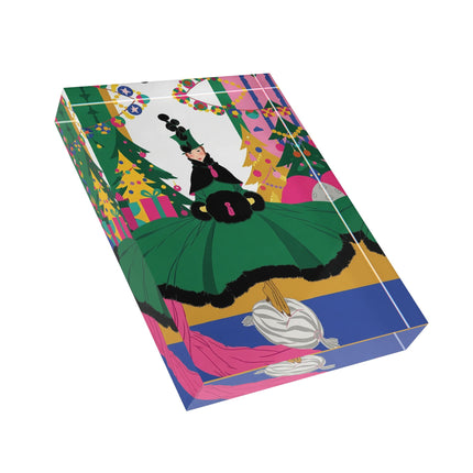 🎄🎁 The Emerald Christmas Belle Acrylic Art Block – Colorful Holiday Fashion Fantasy