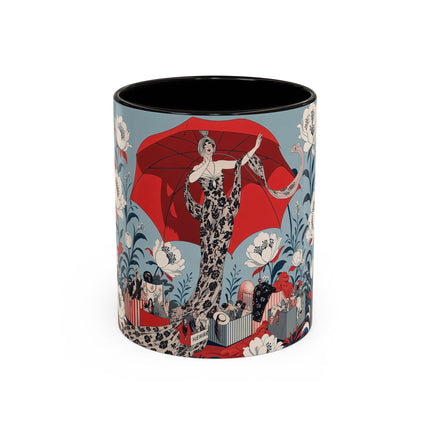 ❤️🌺 The Scarlet Parasol Spectacle Colorful Mug – Art Deco Fashion Elegance