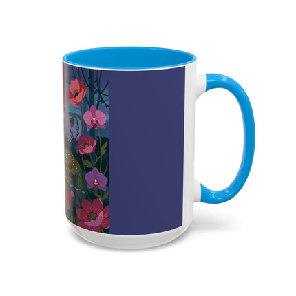 The Lady And The Midnight Birdcage Colorful Mugs – Art Deco Botanical Elegance