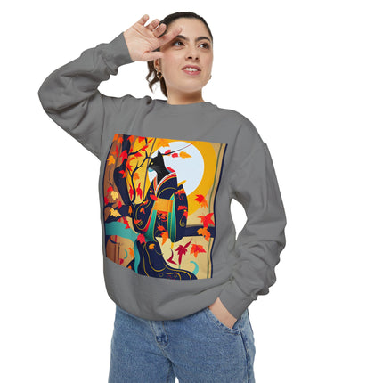 Black Cat in Kimono Unisex Garment-Dyed Sweatshirt