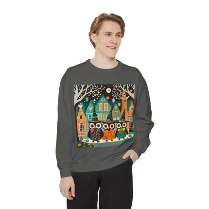 Night of the Trick-or-Treating Owlets Unisex Garment-Dyed Sweatshirt