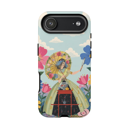 🌸🪞 The Floral Parasol Reflection Phone Case – Art Deco Garden Fantasy