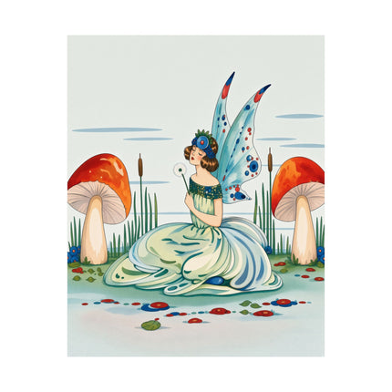 🧚🍄 The Lady Of The Enchanted Mushroom Garden Matte Vertical Poster – Art Deco Fairy Fantasy