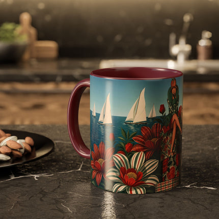 ⛵🌹 The Seaside Rose Traveler Colorful Mug – Art Deco Floral Elegance