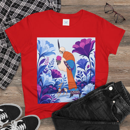 🦌🌺 The Enchanted Garden Companion Cotton Tee – Art Deco Floral Whimsy