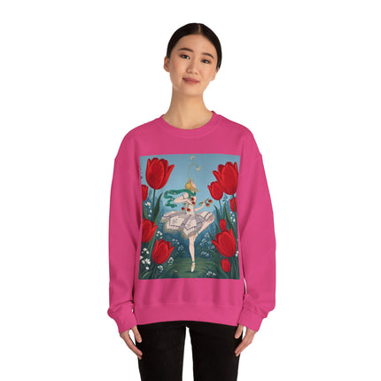 🌷🩰 The Scarlet Tulip Ballet Crewneck Sweatshirt – Art Deco Floral Whimsy