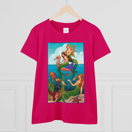 Three Mermaids with Strings of Pearls by Carlo Chiostri Women's Midweight Cotton Tee