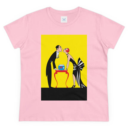 Moment of Elegance: A Passionate Embrace Amidst Golden Splendor Women's Midweight Cotton Tee