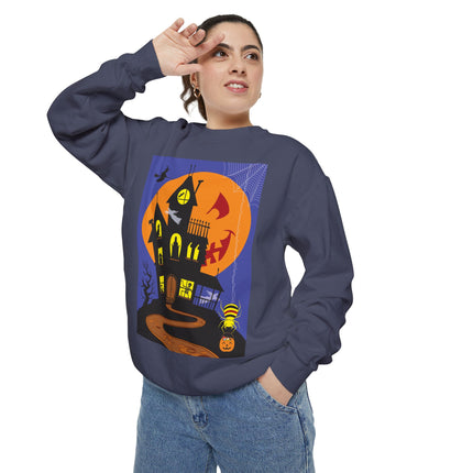 Halloween Night at the Haunted House Unisex Garment-Dyed Sweatshirt