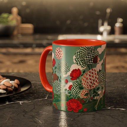 🌹💚 The Scarlet Rose Checkerboard Garden Colorful Mug – Art Deco Floral Whimsy