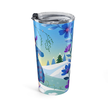 💙🐕 The Lady Of The Winter Blue Garden Tumbler – Art Deco Holiday Elegance