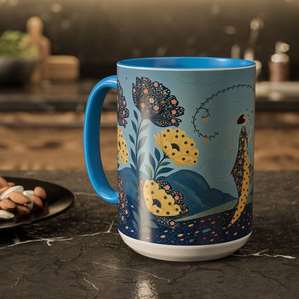 🌼🦋 The Enchanted Butterfly Garden Promenade Colorful Mug – Art Deco Floral Whimsy