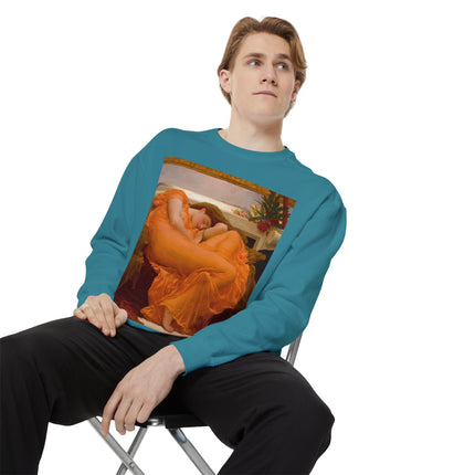 Flaming June by Frederic Leighton Unisex Garment-Dyed Sweatshirt