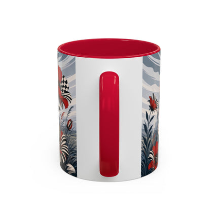 ☔🌹 The Scarlet Checkerboard Rainstorm Colorful Mug – Art Deco Floral Elegance
