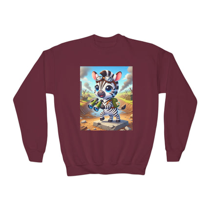 Zebra Lookout Youth Crewneck Sweatshirt – Adventure, Curiosity & Explorer Spirit