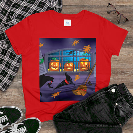 Whimsical Halloween Mischief Women's Midweight Cotton Tee