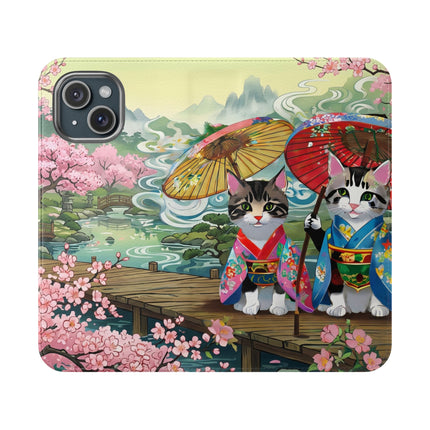 🌸🐱 Kimono Kitties Flip Case – Whimsical Elegance & Storybook Charm