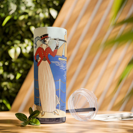 Costume de Yacht by George Barbier Skinny Tumbler with Straw, 20oz